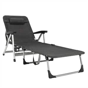 Metal Grey Beach Chaise Lounge Chair Patio Folding Recliner with 7 Adjustable Positions