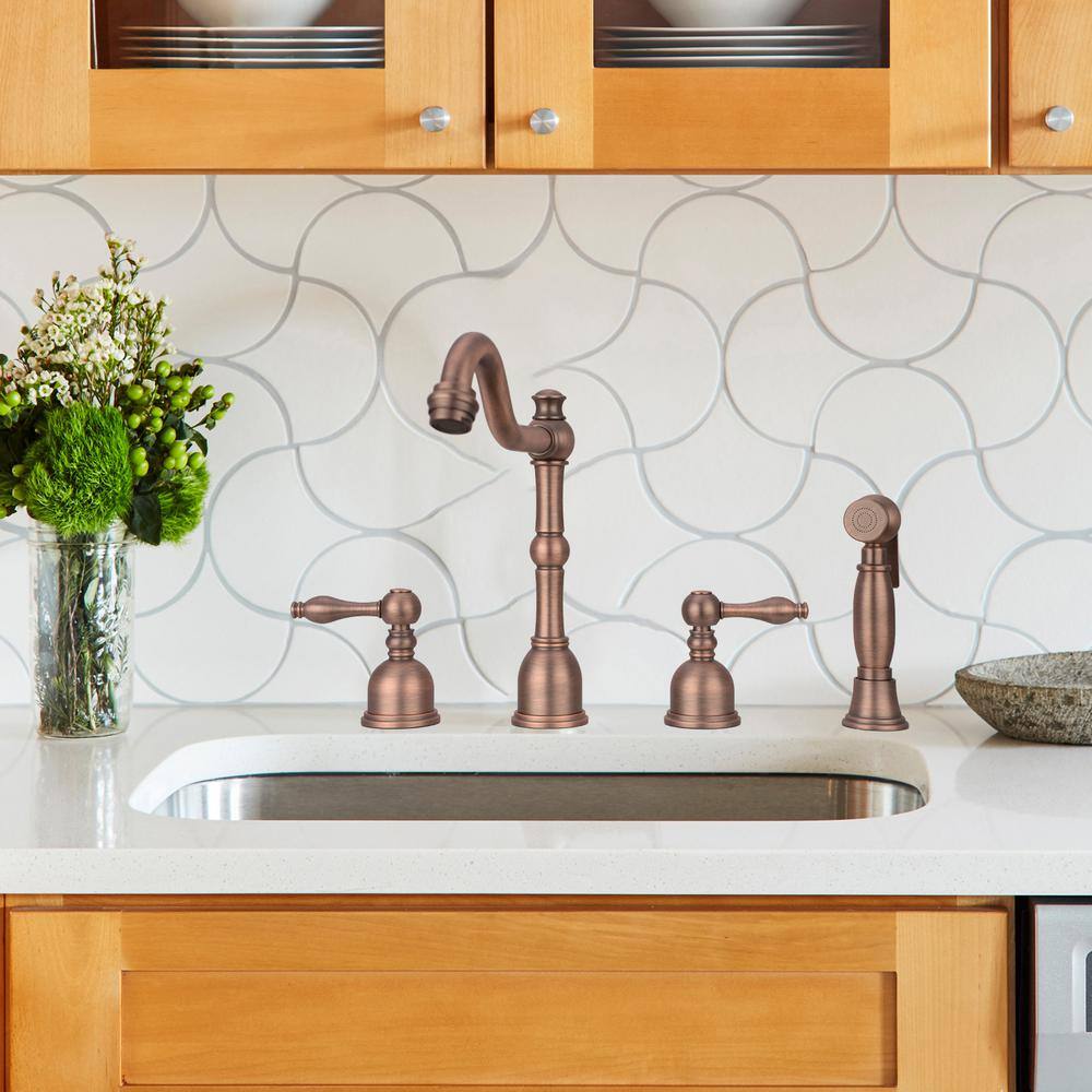 Antique Bronze Double Handle Kitchen Faucet with Side Spray