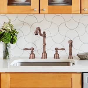 Double Handle Deck Mount Standard Kitchen Faucet with Side Spray in Antique Bronze