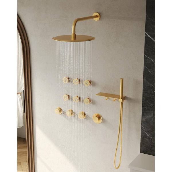 EVERSTEIN DIY 12 in. 7-Spray Patterns Wall Mount Dual Shower Heads with Fixed and Handheld Shower Head (Valve Included)