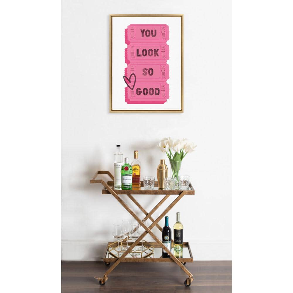 Bright Gold Framed Canvas Print with Pink Tickets, 18" x 24"