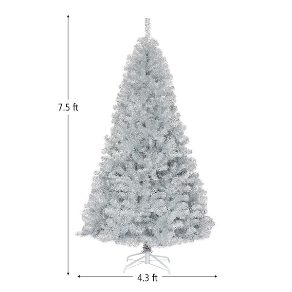 Costway 7.5 ft. Hinged Unlit Artificial Silver Tinsel