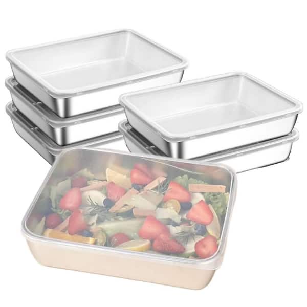 6-Pack Meal Prep Food Containers with Airtight Lids, Stainless Steel Trays Freezer Box Storage Containers for Kitchen