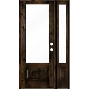 50 in. x 96 in. Farmhouse Knotty Alder Left-Hand 3/4-Lite Clear Glass Black Stain Wood Prehung Front Door with RSL