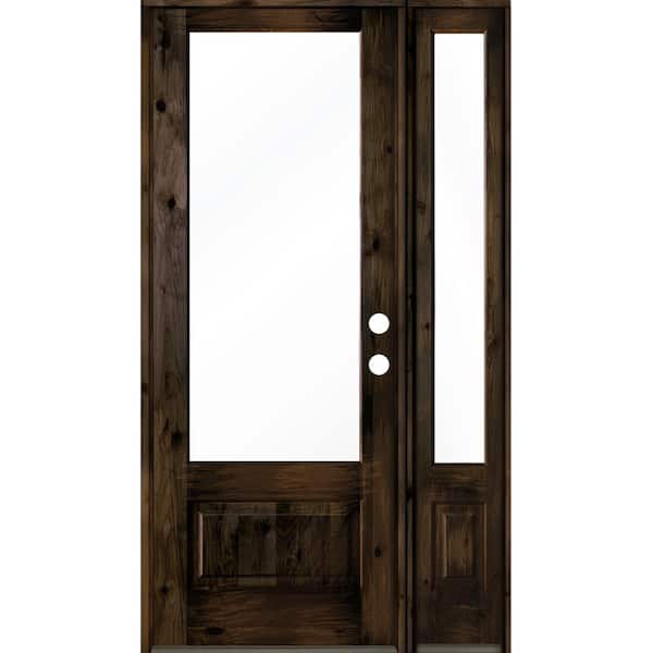 Krosswood Doors 50 in. x 96 in. Farmhouse Knotty Alder Left-Hand 3/4-Lite Clear Glass Black Stain Wood Prehung Front Door with RSL