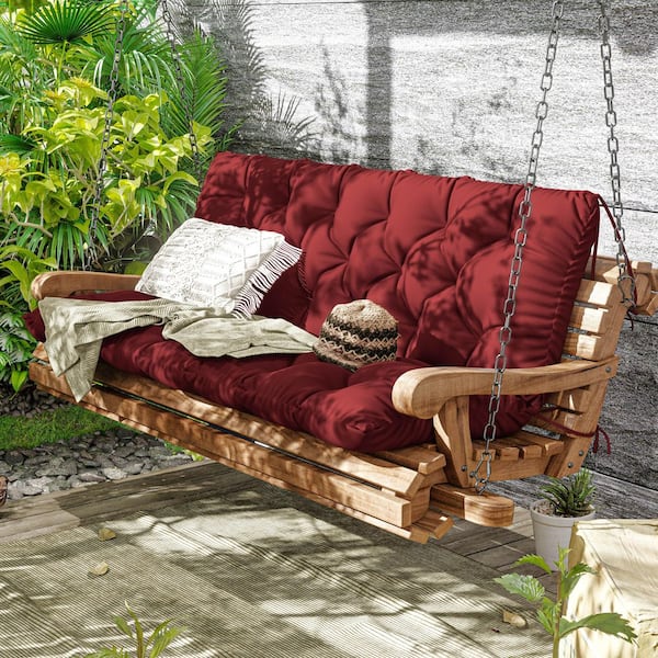 60 in. x 40 in. x 5 in. 2-3 Seat Contoured Replacement Outdoor Porch Swing Cushion with Backrest Bench Cushion Burgundy