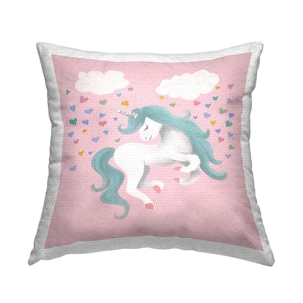 Stupell Industries Pastel Unicorn Rainbow Hearts Pink Square Outdoor Throw Pillow