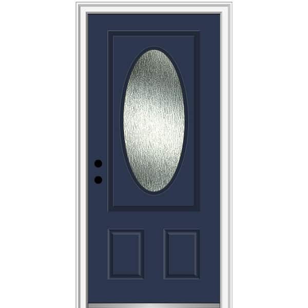 MMI Door 36 in. x 80 in. Right-Hand Inswing Rain Glass Naval Fiberglass Prehung Front Door on 4-9/16 in. Frame