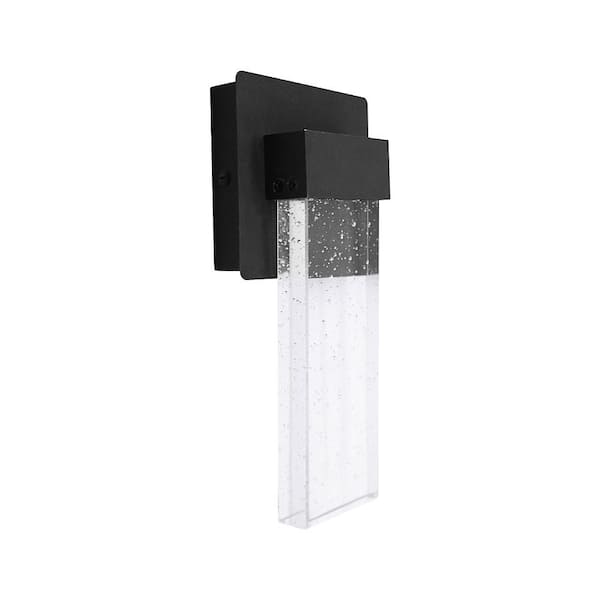 Lecoht Black 1-Light Outdoor LED Wall Lamp with Crystal Bubble Glass, No Bulb Needed