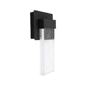 Black 1-Light Outdoor LED Wall Lamp with Crystal Bubble Glass, No Bulb Needed