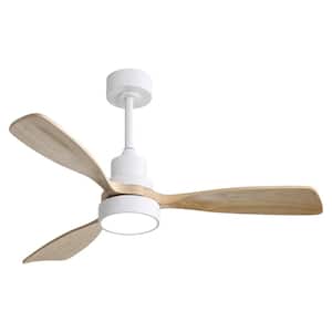 48 in. Smart Indoor 3 Solid Wood Blades Ceiling Fan with 3 Color Dimmable light Integrated LED in White