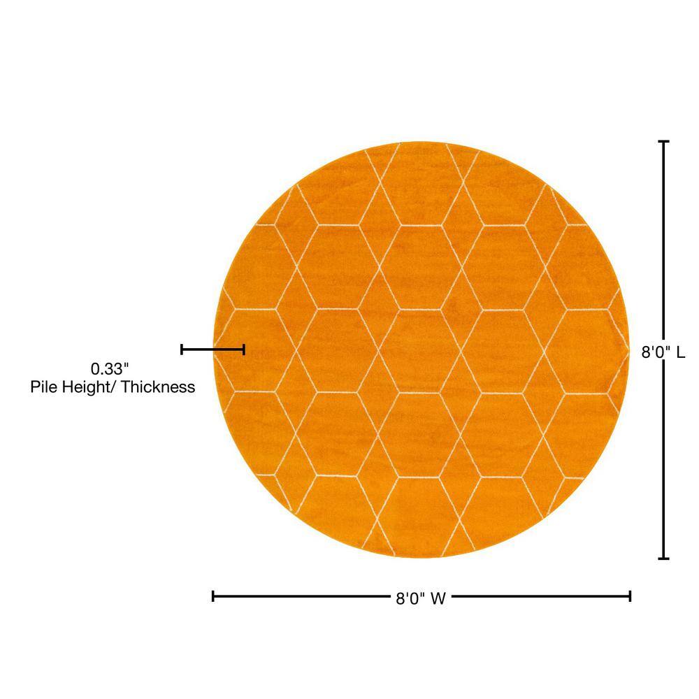 Trellis Frieze 8' Round Orange Synthetic Area Rug