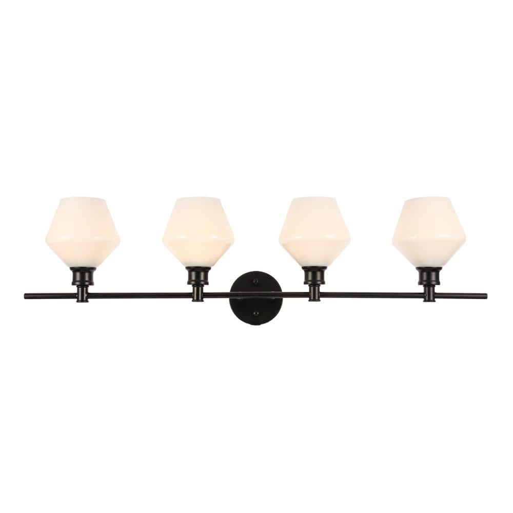 Timeless Home Grant 37.6 in. W x 10.2 in. H 4-Light Black and Frosted White
