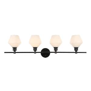 Timeless Home Grant 37.6 in. W x 10.2 in. H 4-Light Black and Frosted White Glass Wall Sconce