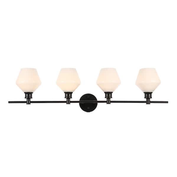 Unbranded Timeless Home Grant 37.6 in. W x 10.2 in. H 4-Light Black and Frosted White Glass Wall Sconce