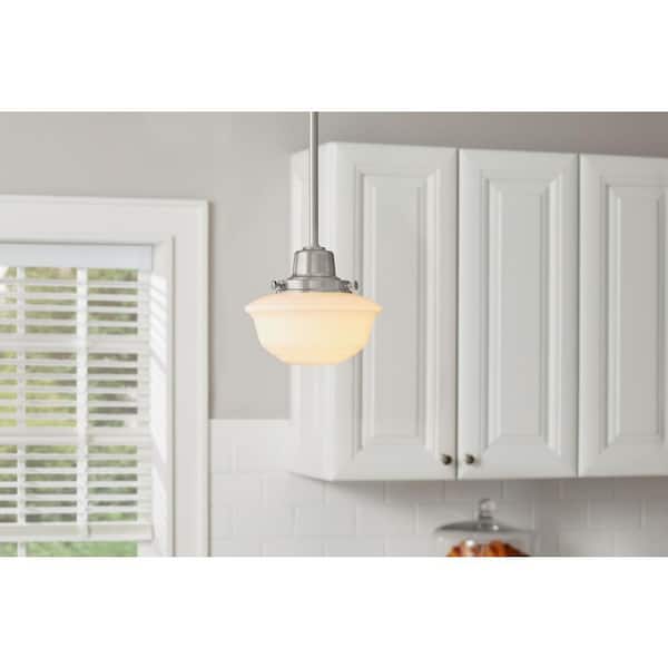 Belvedere Park 1-Light Brushed Nickel Mini-Pendant Hanging Light with Frosted Glass Shade, Farmhouse Kitchen Lighting