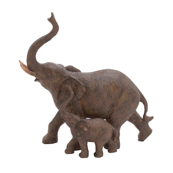 Litton Lane 5 in. x 11 in. Brown Polystone Elephant Sculpture