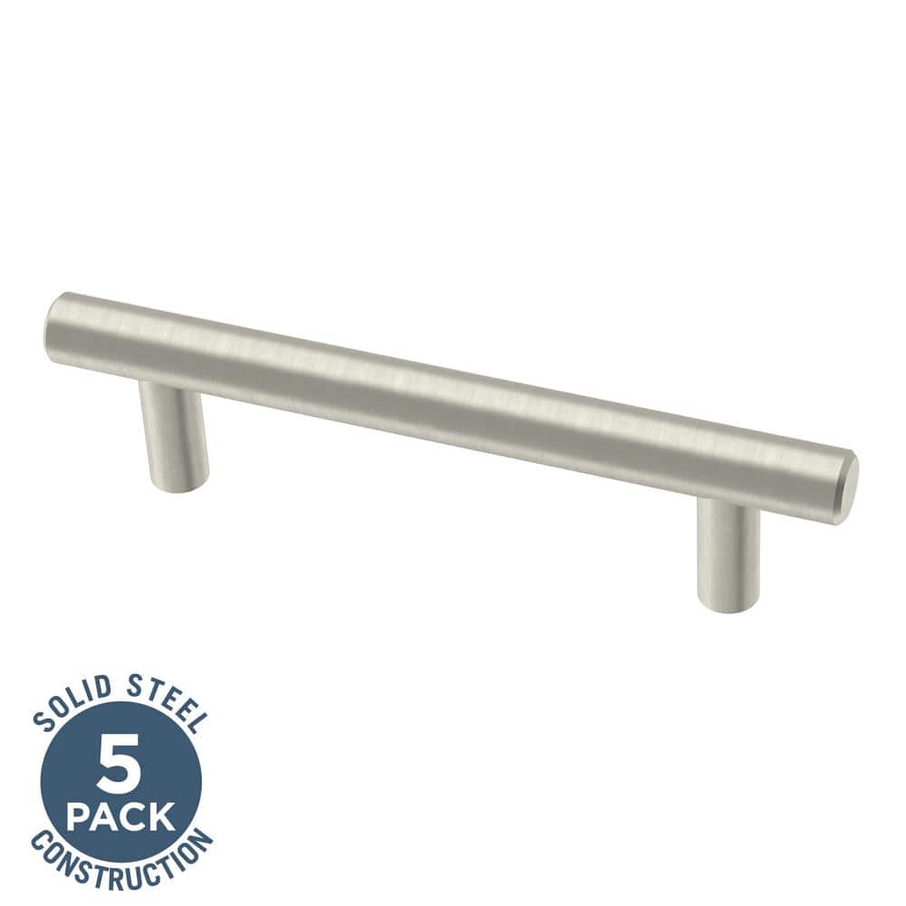5-Pack Solid Bar 3-3/4 in. (96 mm) Modern Cabinet Pulls in Stainless Steel 