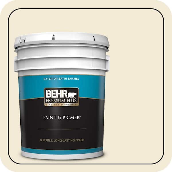 BEHR PREMIUM PLUS 5 gal. #YL-W08 Yucca White Satin Enamel Exterior Paint & Primer