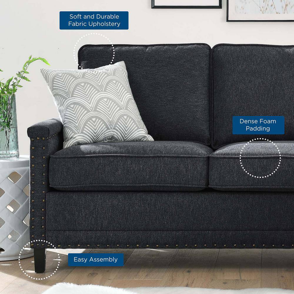 Charcoal Fabric Sectional Sofa with Nailhead Trim