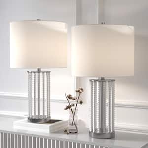 Bead 24 in. Electroplated Nickel Table Lamp with White Linen Shade