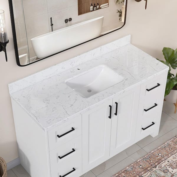 Zeafive 54 in. W x 22 in. D Engineered Stone Vanity Top in Carrara