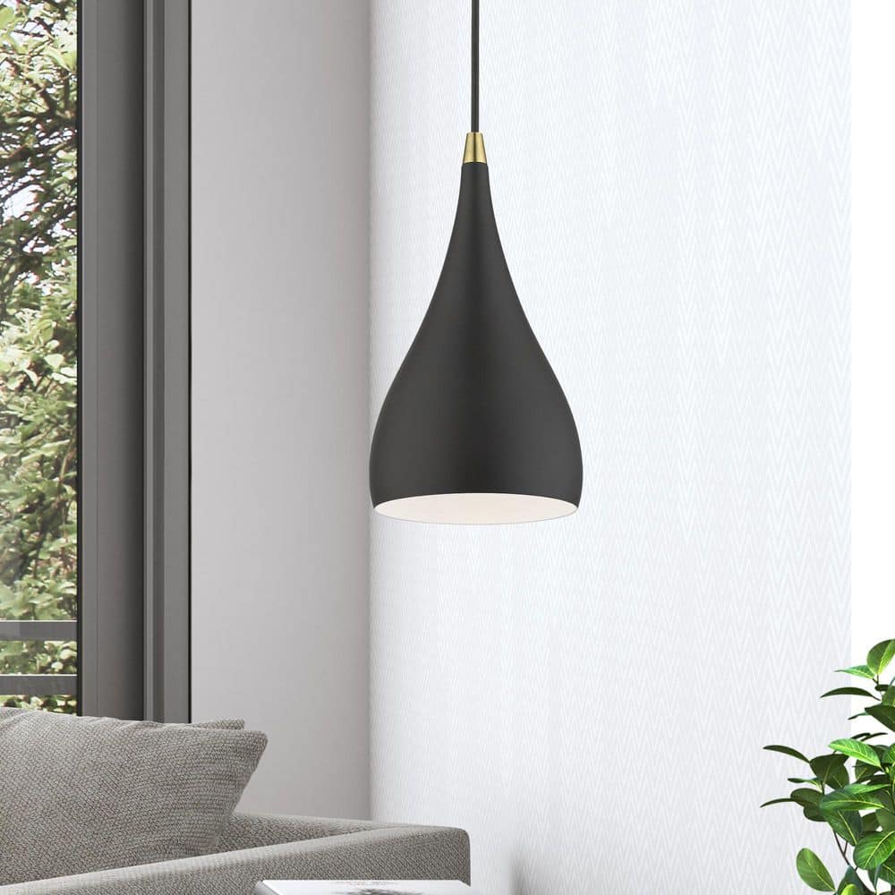 Textured Black and Antique Brass Mini Pendant Light