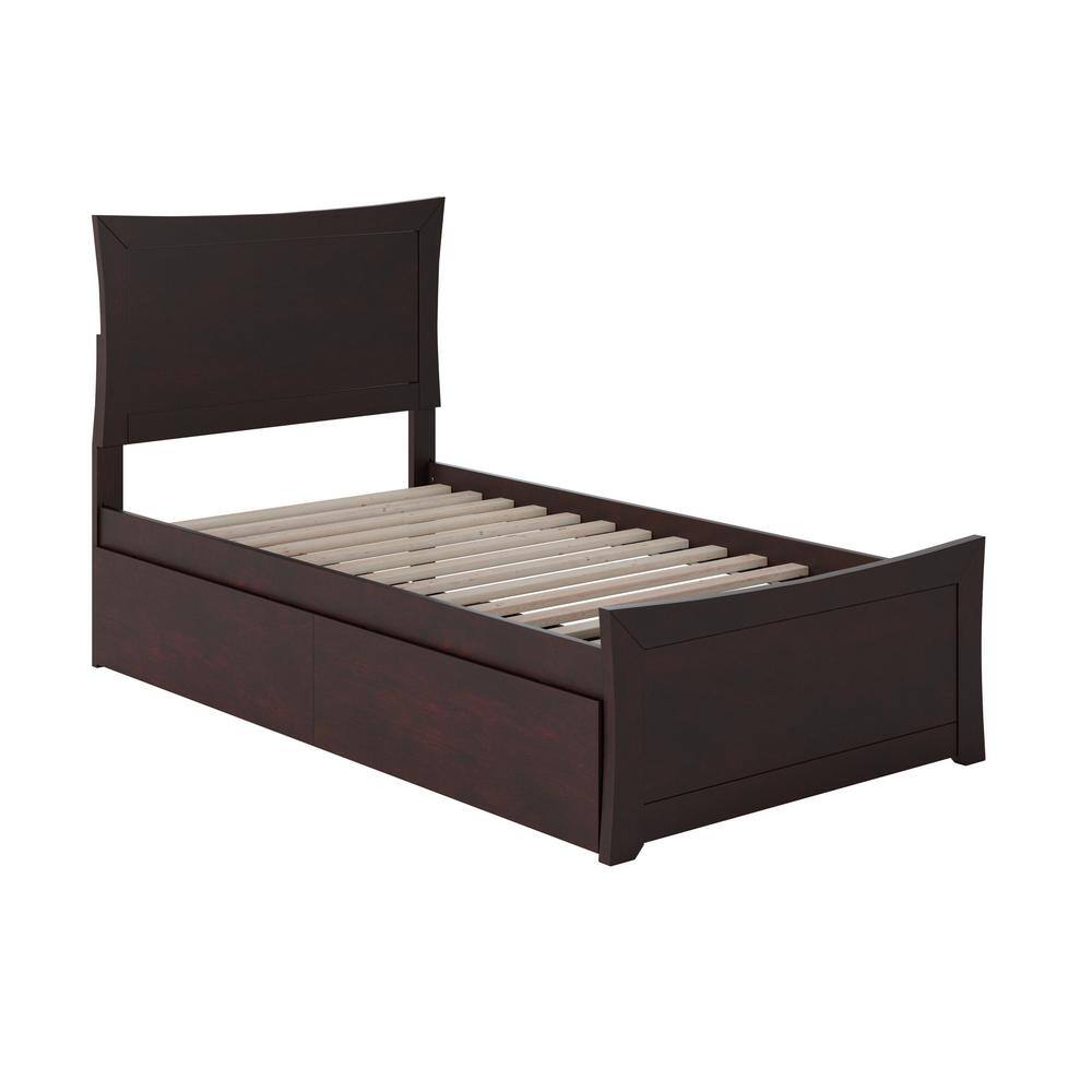 HAOYUN Metro Twin Size Platform Bed with Matching Footboard & Storage Drawers in Espresso