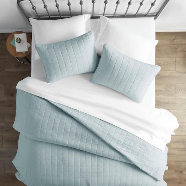 Becky Cameron Square Pale Blue Twin Performance Quilted Coverlet Set