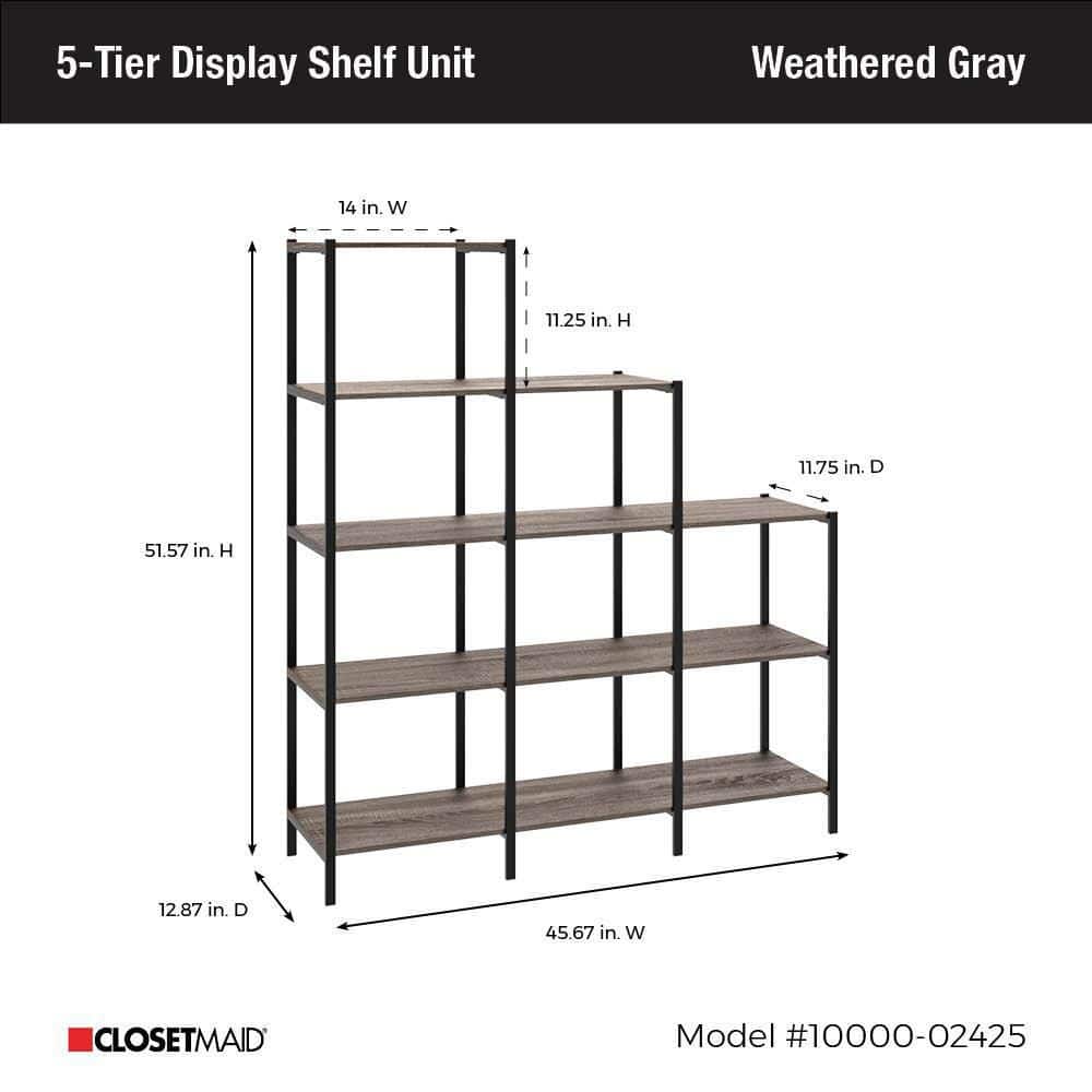 Weathered Gray 5-Tier Ladder Bookcase with Black Metal Frame