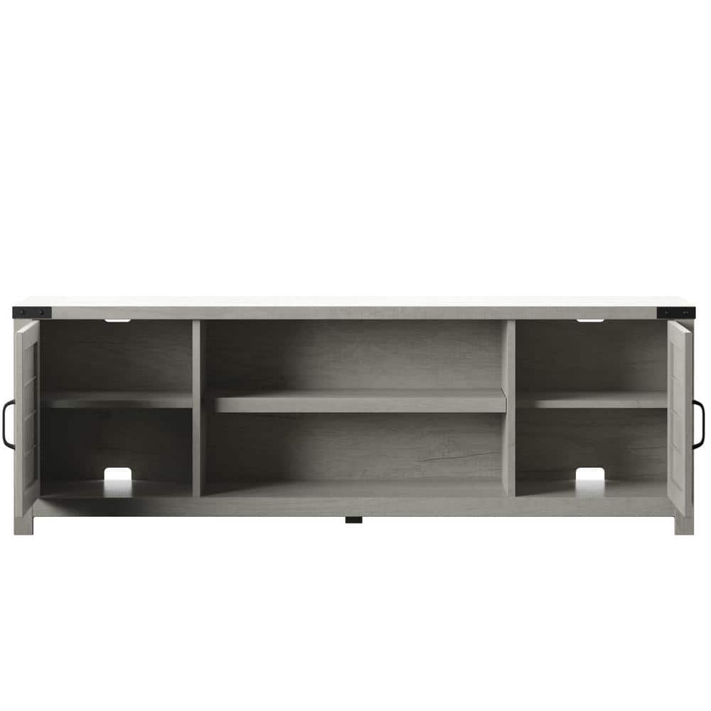 Gray Oak 70" TV Stand with Cabinets and Adjustable Shelves