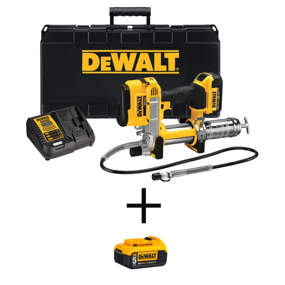 DEWALT 20V MAX Lithium-Ion Cordless Grease Gun Kit and (1) 20V MAX Premium Lithium-Ion 5.0Ah Battery