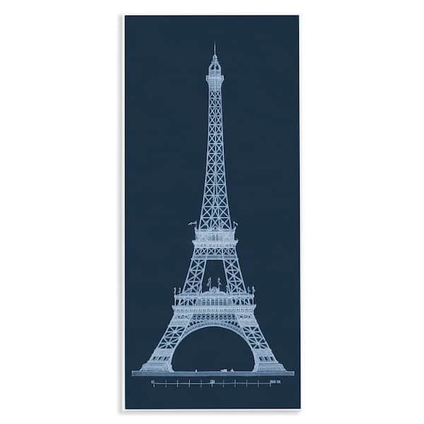 Stupell Industries White Parisian Tower on Blue by Phillipa Katz Unframed Architecture Graphic Art Print 17 in. x 7 in.