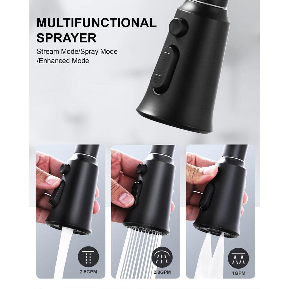 Matte Black Stainless Steel Pull-Down Kitchen Faucet with Spray