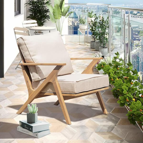 Unbranded 2 Pieces Patio Furniture Chairs Outdoor Acacia Wood Sofa Set with Cushions for Garden Backyard Poolside Bistro and Deck