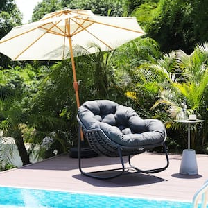 Wicker Outdoor Rocking Chair with Gray Cushion