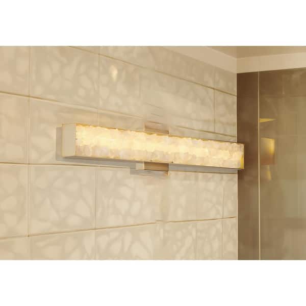 Divinely 1-Light 32 in. Celeste Brass Wall Sconce with Quartz Crystalline Shade
