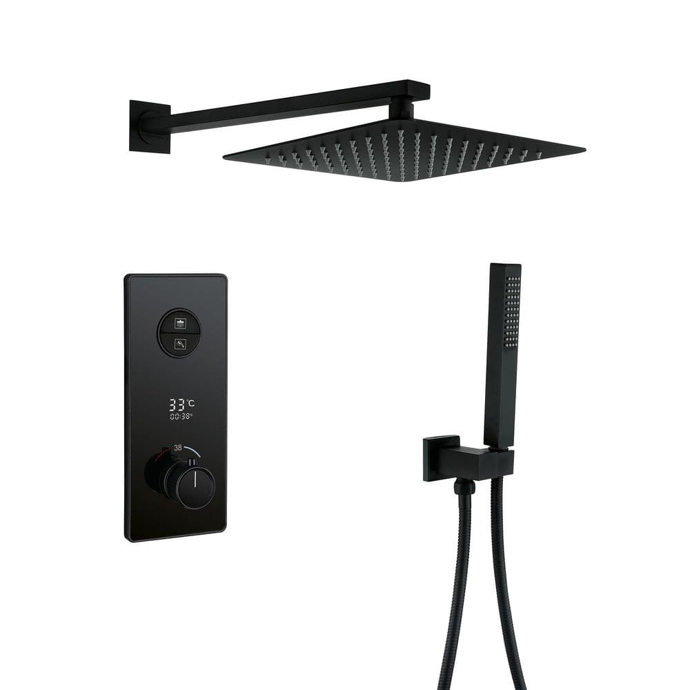 2-Spray Dual Wall Mount Fixed and Handheld Shower Head 1.59 GPM in Matte Black LED Digital Display Thermostatic Value price history on PriceWatchPro
