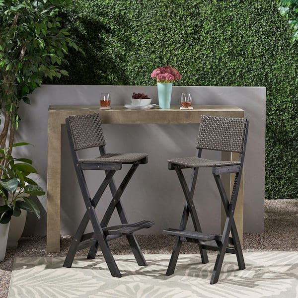 Polaris Dark Grey Folding Wood Outdoor Patio Bar Stool (2-Pack)