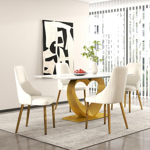 (Set of 4) Modern PU leather Upholstered Dining Chair Desk Chair Furniture with Sturdy Metal Legs, Beige