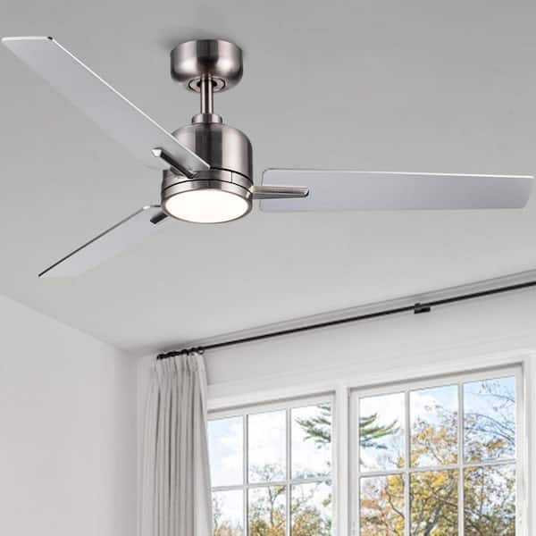 Hushine 48 in. Indoor Nickel Farmhouse Ceiling Fan Standard with Light, Remote Control Included and Reversible Blades