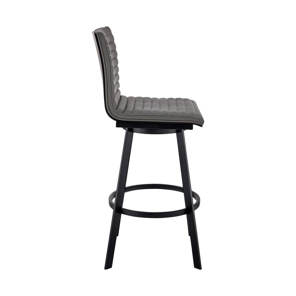Gray Faux Leather and Matt Black Swivel Bar Stool