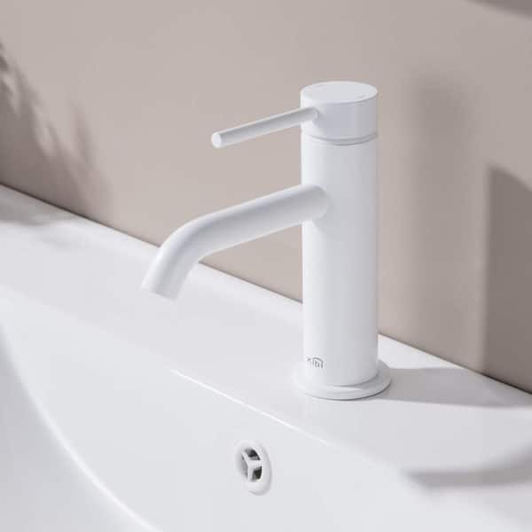 Single Hole Circular Single Handle Bathroom Vanity Sink Faucet with Pop Up Drain in Matte White