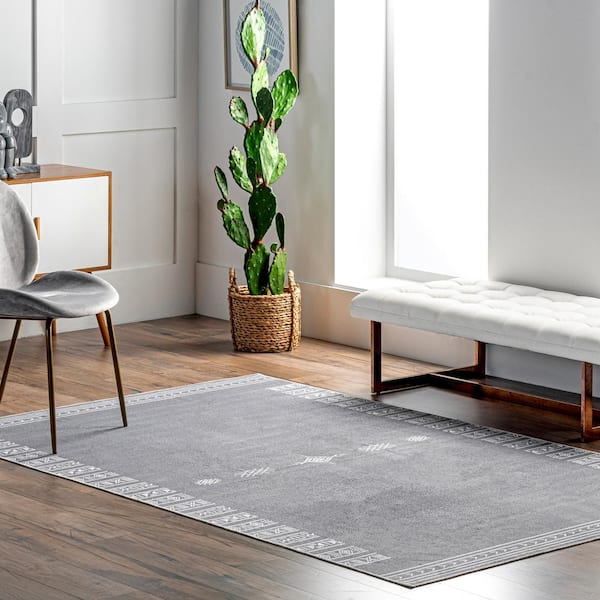 Arina Grey 8 ft. x 10 ft. Machine Washable Global Inspired Simplistic Tribal Indoor Area Rug