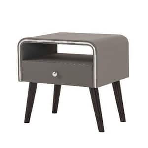 16 in. 1-Drawer Gray and Brown Wooden Nightstand