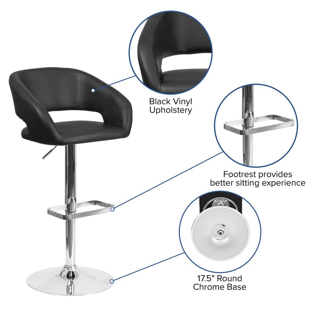 Adjustable Black Vinyl and Chrome Swivel Barstool