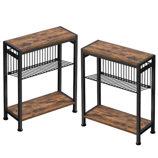 Brown 17 in. x 22.2 in. Metal Freestanding Magazine Rack Set of 2