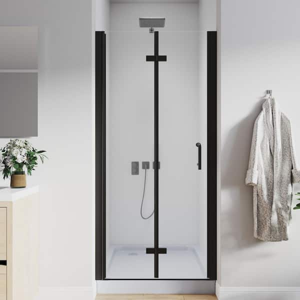 ORGANNICE 32 to 33-1/4 in. W x 72 in. H Bi-Fold Frameless Shower Doors in Black with Clear Glass