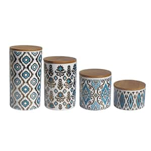 4-Piece Gold/Blue Ceramic Canister Set with Lid