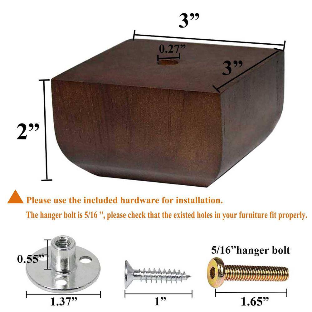 Diagram showing dimensions and hardware for the sofa leg.